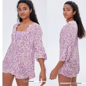 NWT, Forever 21 Animal Print Swim Coverup, Pink & Mauve